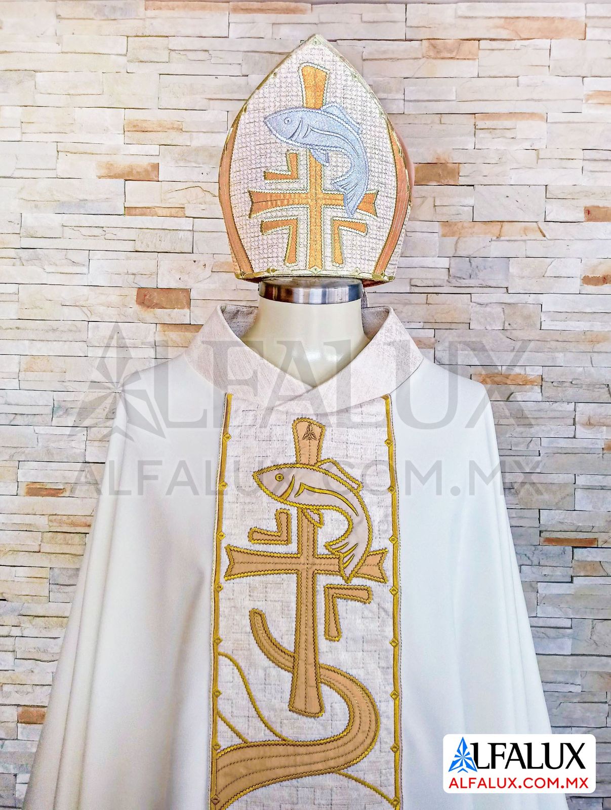 22 PECES Casulla Alfalux Perla Central Brocado Mitra 110 (4)